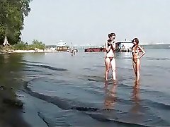 Very beautiful naked girl fishing on public