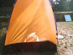 18yo girl Loly jerking off in a tent