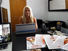 Cute blonde angel opens her hungry hole in the office