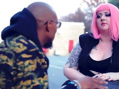 Chubby BBW with pink hairs Princess Dandy jumps on a long black cock