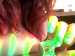 Glass anal plug play in the rainbow light, quarantine Good Friday