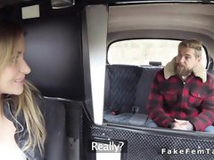 Pretty blonde female taxi driver banging