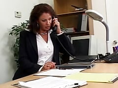 Old MILF fucks her employee on the desk!