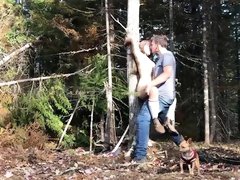 Slender amateur teen drilled hard doggystyle in the woods