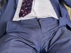 Daddy in suit and boots bulges and strokes my hard cock
