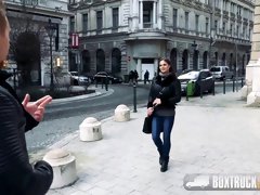 Buxom skank gets fucked super hard for cash in public